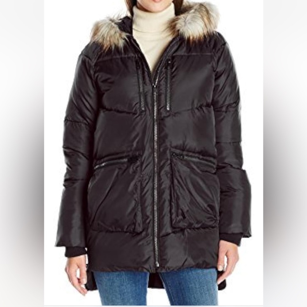 Derek Lam 10C faux fur trim black parka winter coat XS